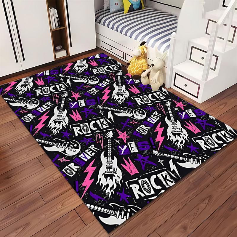 Rock Music Pattern Carpet Suitable As a Non-slip Mat for the Living Room or Bedroom Sofa