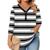 3/4 Length Sleeve Womens Tops Plus Size Button Down V Neck Shirts Blouses Casual Print Loose