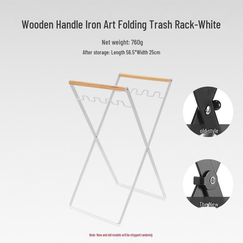 Foldable Outdoor Camping Trash Rack with Wooden Handle