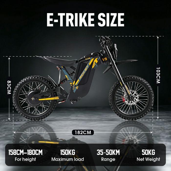 Elektrische crossmotor RICH BIT V9 Ultra 1500W, 48V 20Ah batterij, 17 inch banden, actieradius 35-50km volwassene offroad