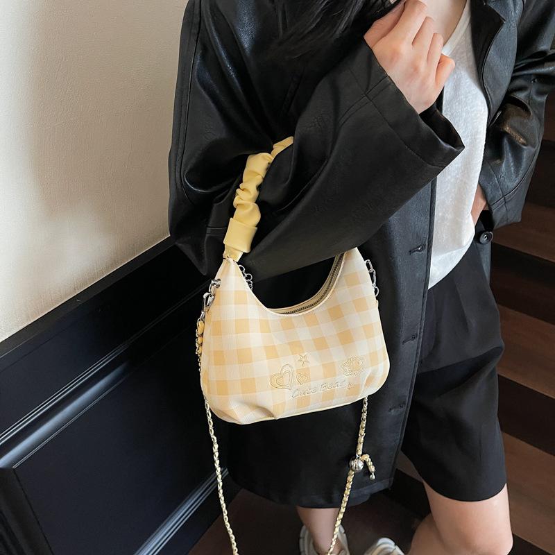 

Клетчатая портативная маленькая сумка женская новая модная плиссированная сумка-облако летняя женская сумка-мессенджер на цепочке жёлтый
