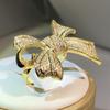 CopperExquisite Birthday Bow Fashion Jewelry Yellow Gold Bow Ring and White Zircon Ring Ladies Party Jewelry