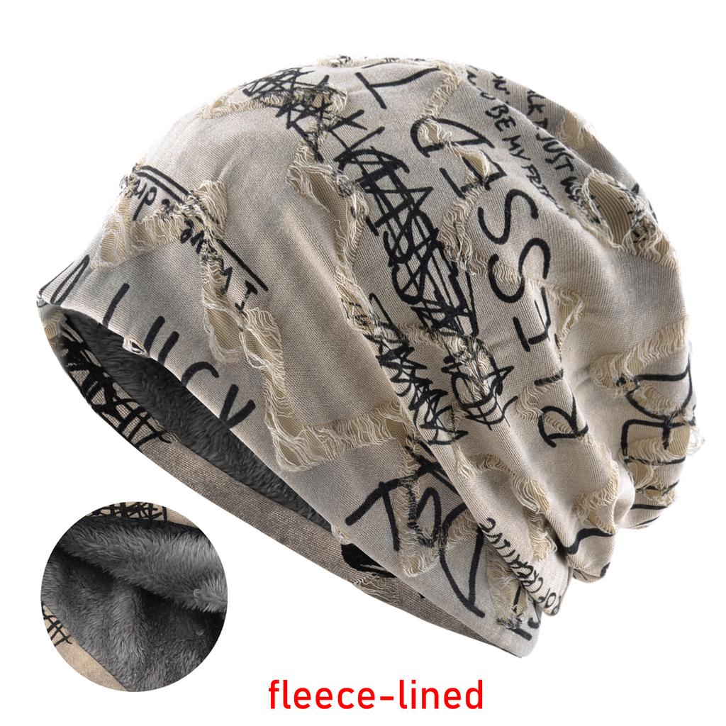 Letter Print Beanie Hats For Women Men Vintage Wasteland Style Spring Summer Warm Fleece-lined Winter