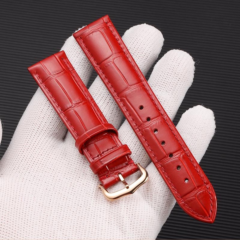 Ultrathin Genuine Leather Watch Strap Suitable for Cartier Santos Tank Solo Watchband Women Men's 12 - 22mm Green White Bracelet