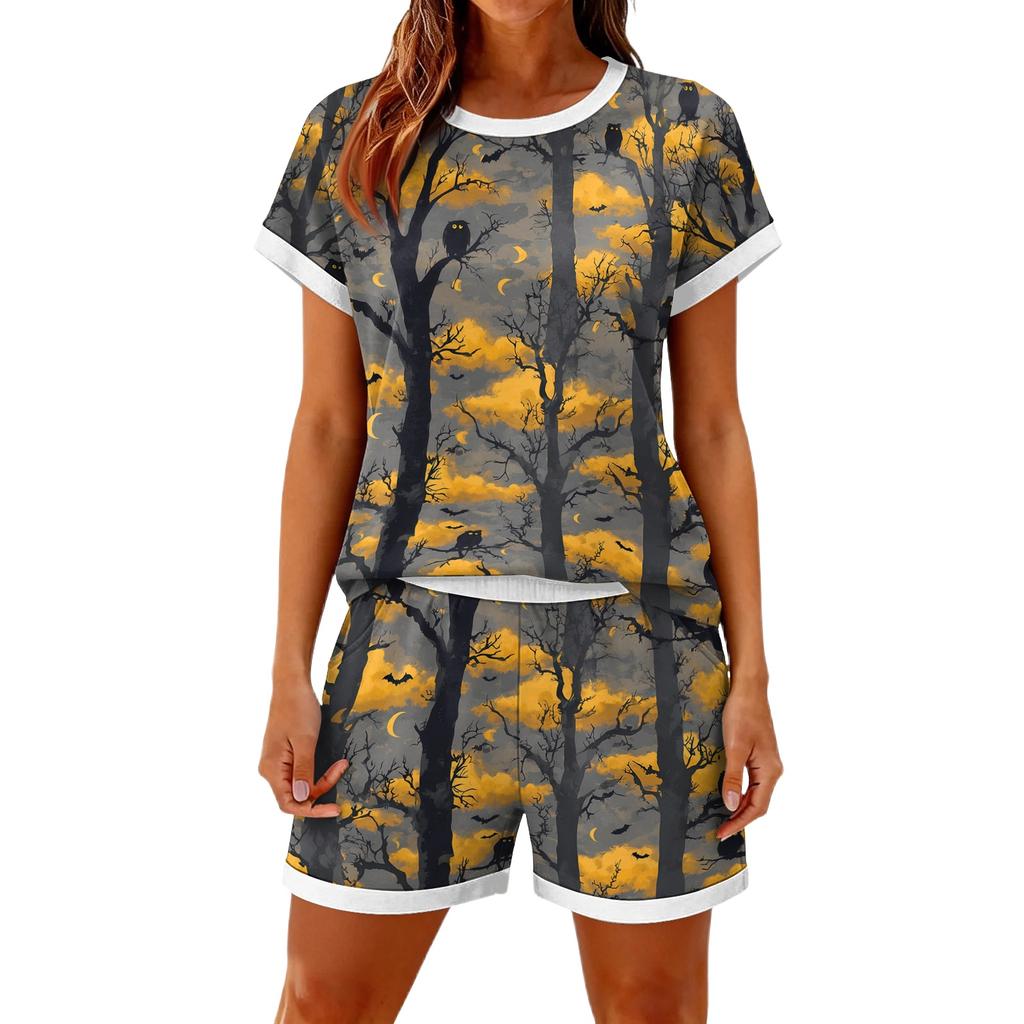 Women's Fashionable Casual Halloween Color-Block Print Set