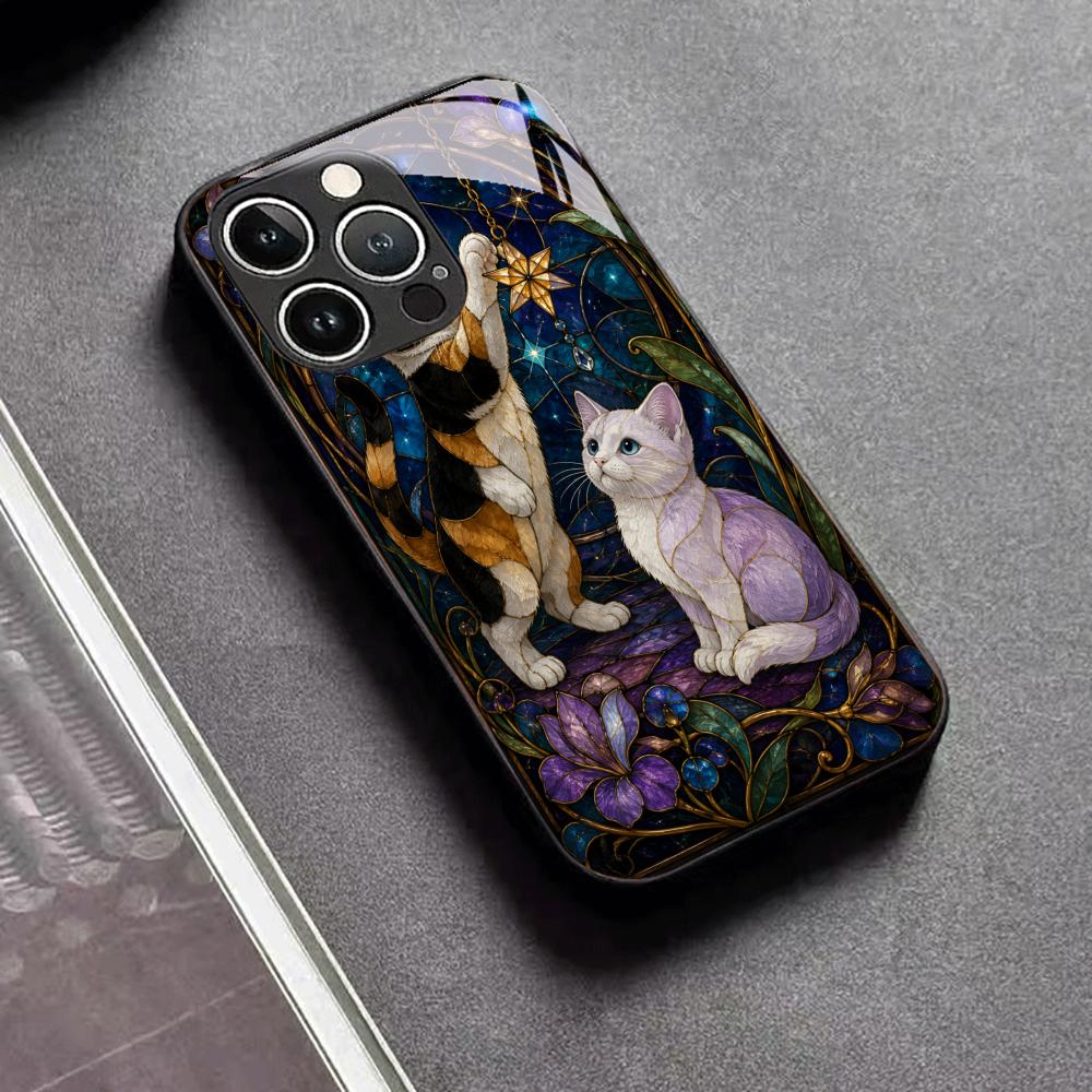 Kitten Tempered Glass Case For iPhone 17 16 Plus 15 Pro 13 14 12 Anti Scratch Raised Camera Lens Protection Cellphone Shell