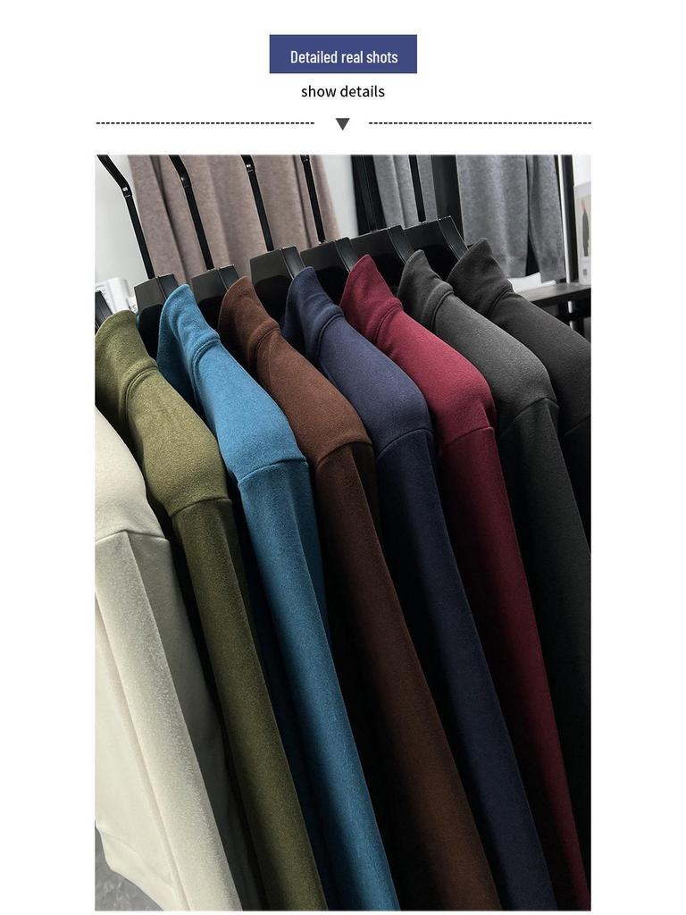 Men's Double-Sided Fleece Half-Zip Long-Sleeve T-Shirt with Half-High Collar - Warm Winter Base Layer Sweatshirt