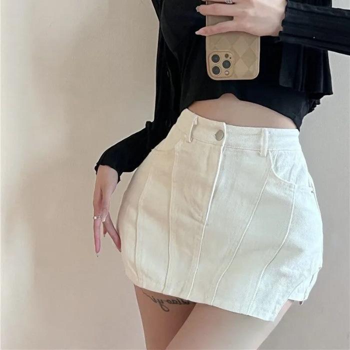 

Белая нерегулярная джинсовая юбка до середины тела, брюки, женская летняя тонкая короткая юбка трапециевидного силуэта с высокой талией XL белый