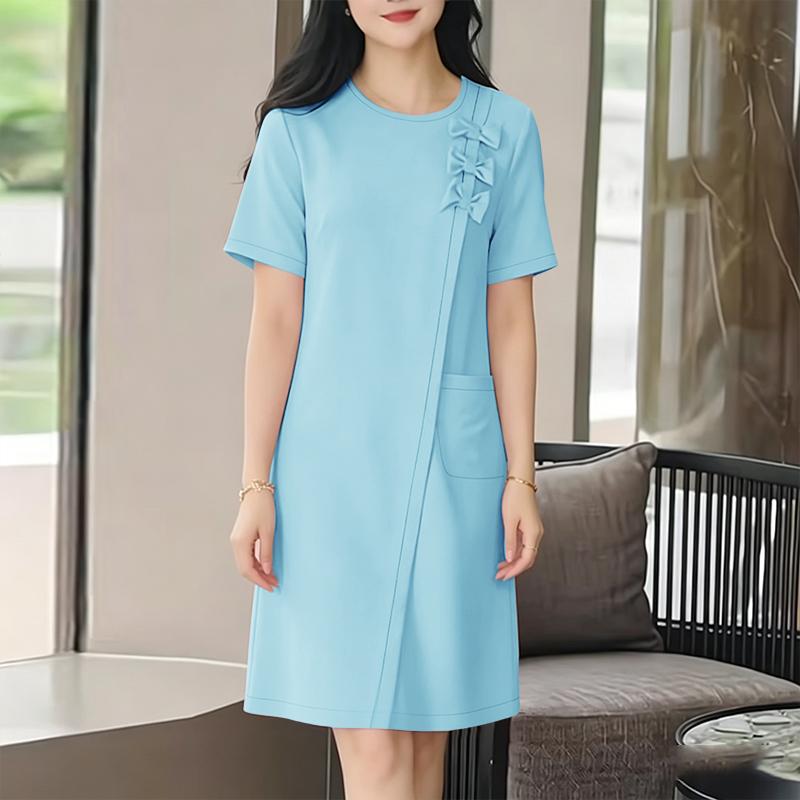 ZANZEA Women Bows Splice Summer Casual Round Neck Short Sleeve Dress