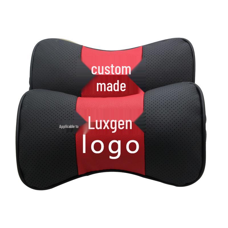 Оригинальная кожаная подушка для шеи и поясничная поддержка Luxgen - Индивидуальный логотип, Защита шеи из коровьей кожи, Автомобильный аксессуар