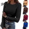 Women Regular Fit Top Pullover Tops Ribbed Long Sleeve Bottoming Everyday Wear Lightweight Crew Neck Shirt Daily Slim