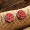 Cow Print Sports Ball Wooden Stud Earrings: Cartoon Volleyball, Football, Basketball Design