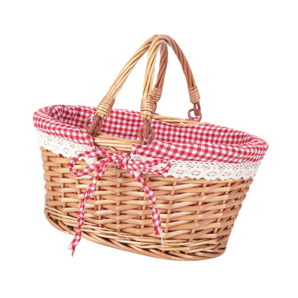 Picnic Basket with Handle Bread Basket Rattan Large Capacity Portable Wicker Basket for Garden Outdoor Camping Home Holiday