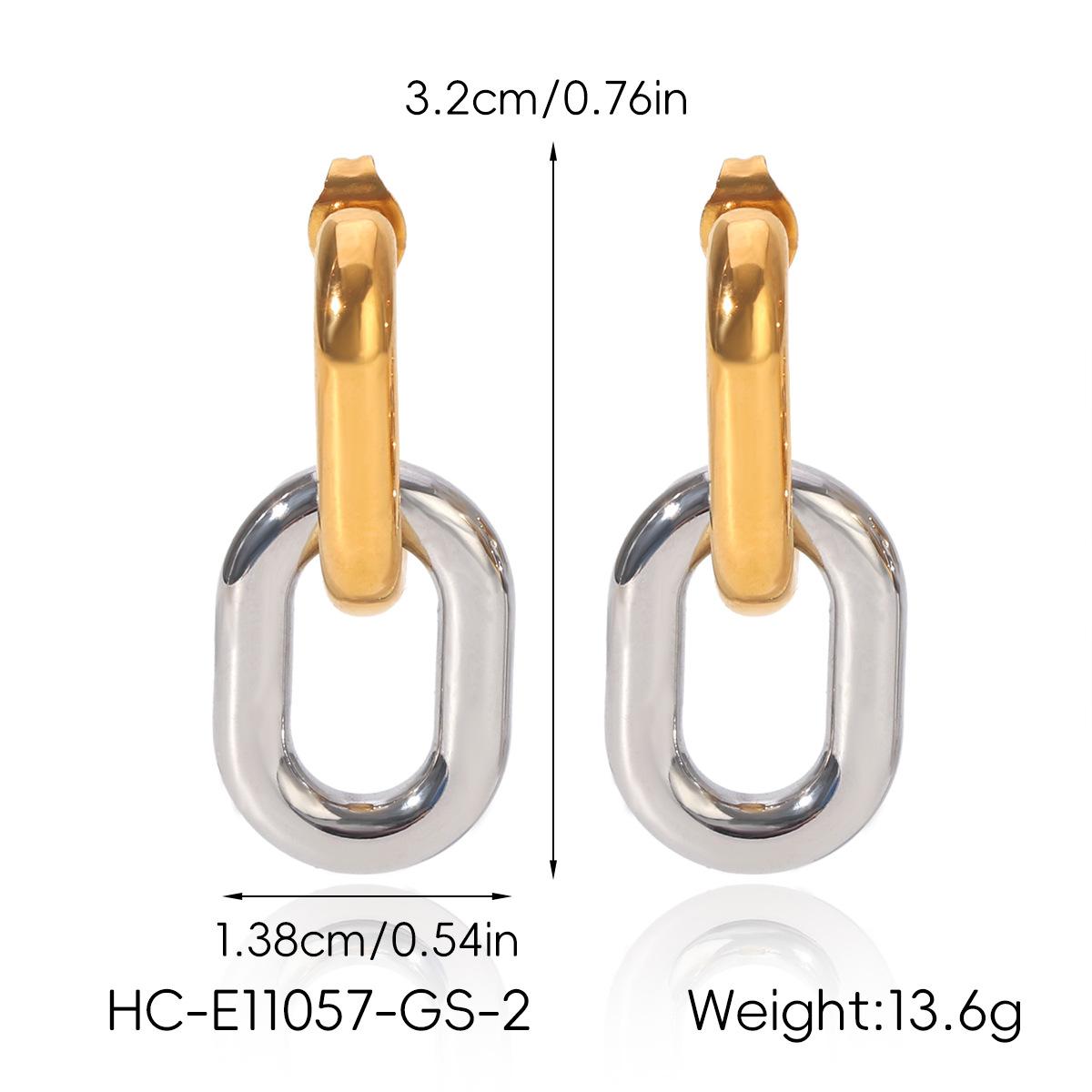 

Gold and silver color-block earrings for women, niche high-end Instagram style geometric stud earrings, 18k gold