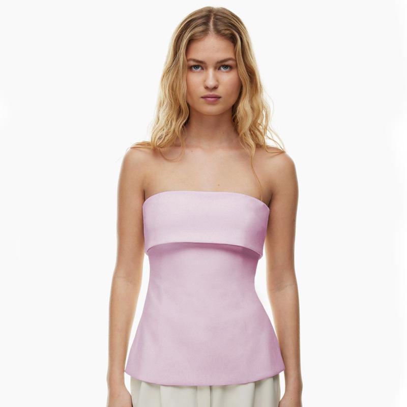 GMXIA Women's Summer Solid Color Sleeveless Backless Wide Lapel Slits Spread Breast Sexy Blouse Woman