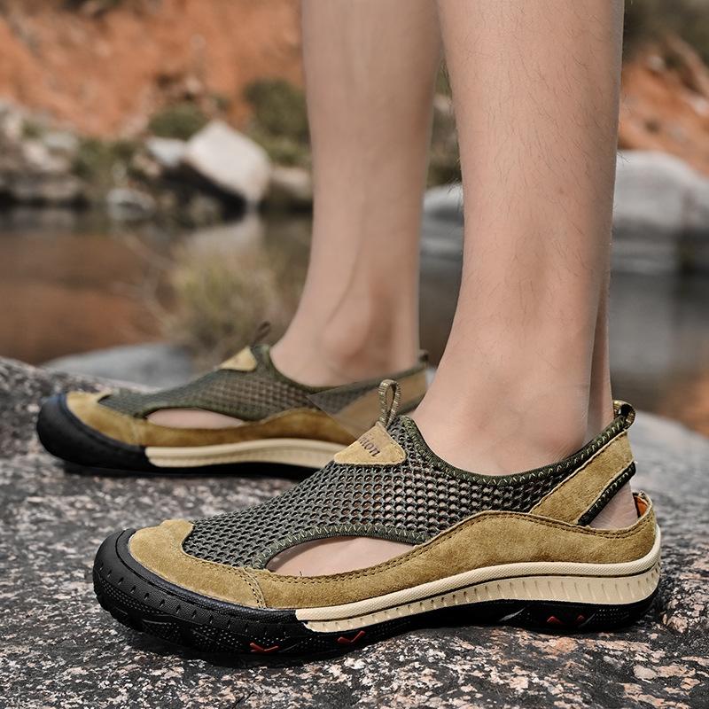 2025 summer large size handmade one-pedal casual shoes for men, breathable and versatile, never degummed mesh shoes for men