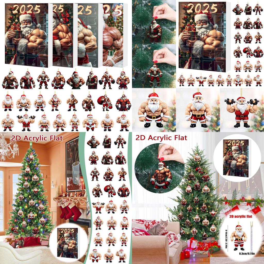 Christmas Countdown Blind Box With Muscular Santa Figure For Holiday Tree Decor And Gift Giving
