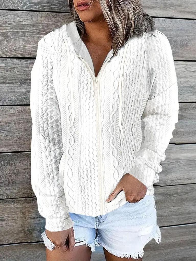 European & American Women's Autumn/Winter Casual Zipper Jacquard Hoodie Cardigan Coat