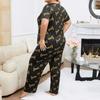 European and American Style Women’s Spring and Summer Pajama Set Plus Size Heart Print Short Sleeve Top and Long Pants Comfortable Loungewear
