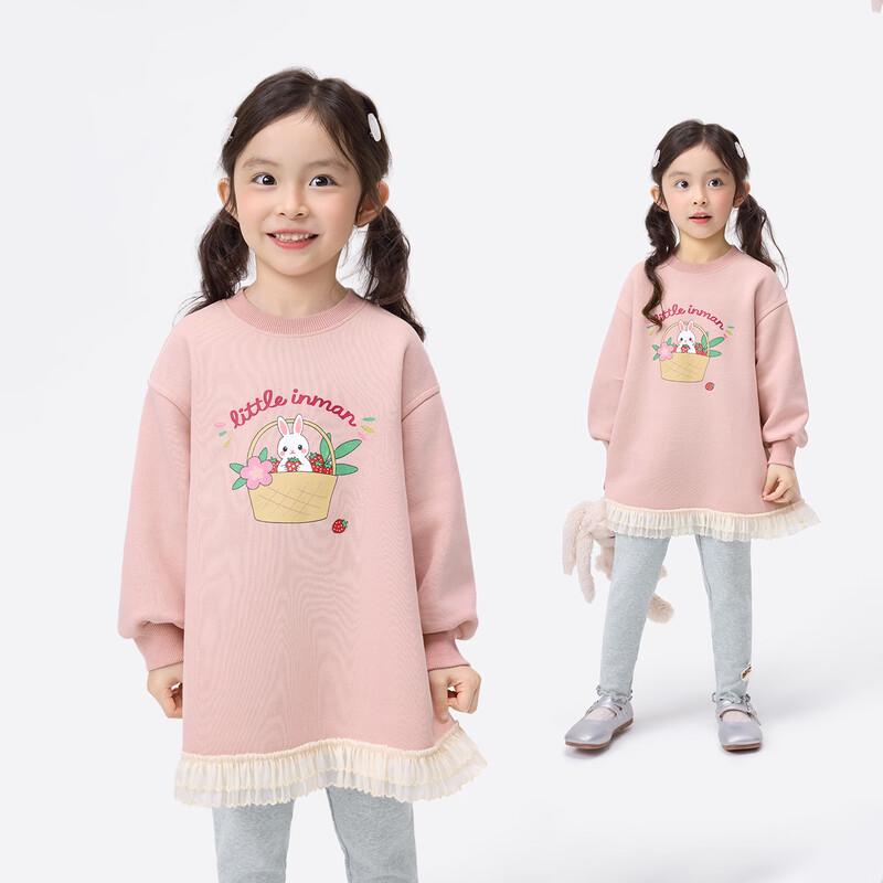 Girls  Cartoon Print Sweatshirt Dress with Lace Hem 105