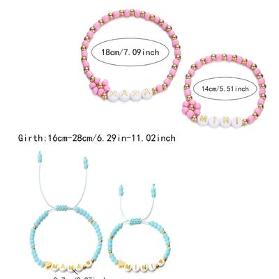 2pcs Stackable Beaded Bracelets With Heart and Flower Beads Elegant Beaded Bracelets Accessory For Fashion Women
