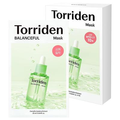 Torriden Balance Full Cica Mask 10 kusů Plátýnková maska obsahující CICA Hydratační pro citlivou pleť Obličejová maska Šetrná k použití Péče o rovnováhu pleti Hrubá
