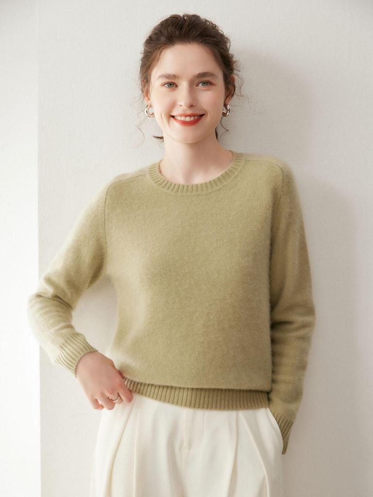 Women's Cashmere Sweater - 2025 Autumn/Winter, Round Neck, Thick, Solid Color, Loose Fit, Slimming Base Layer.
