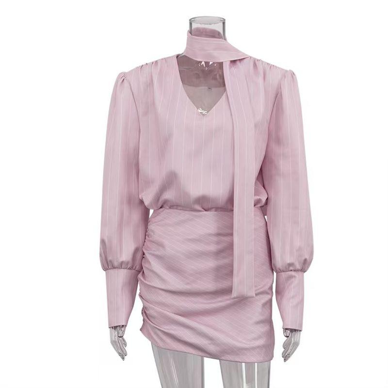 

Западный стиль Новая мода Свободные Повседневные Рубашки с длинным рукавом Комплекты юбок Комплект из рубашки и юбки Pink L