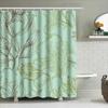 Modern Flower Shower Curtain, Waterproof Fabric Decorative Bathroom Curtains For Home Decoration Aqua Green With Gold Print