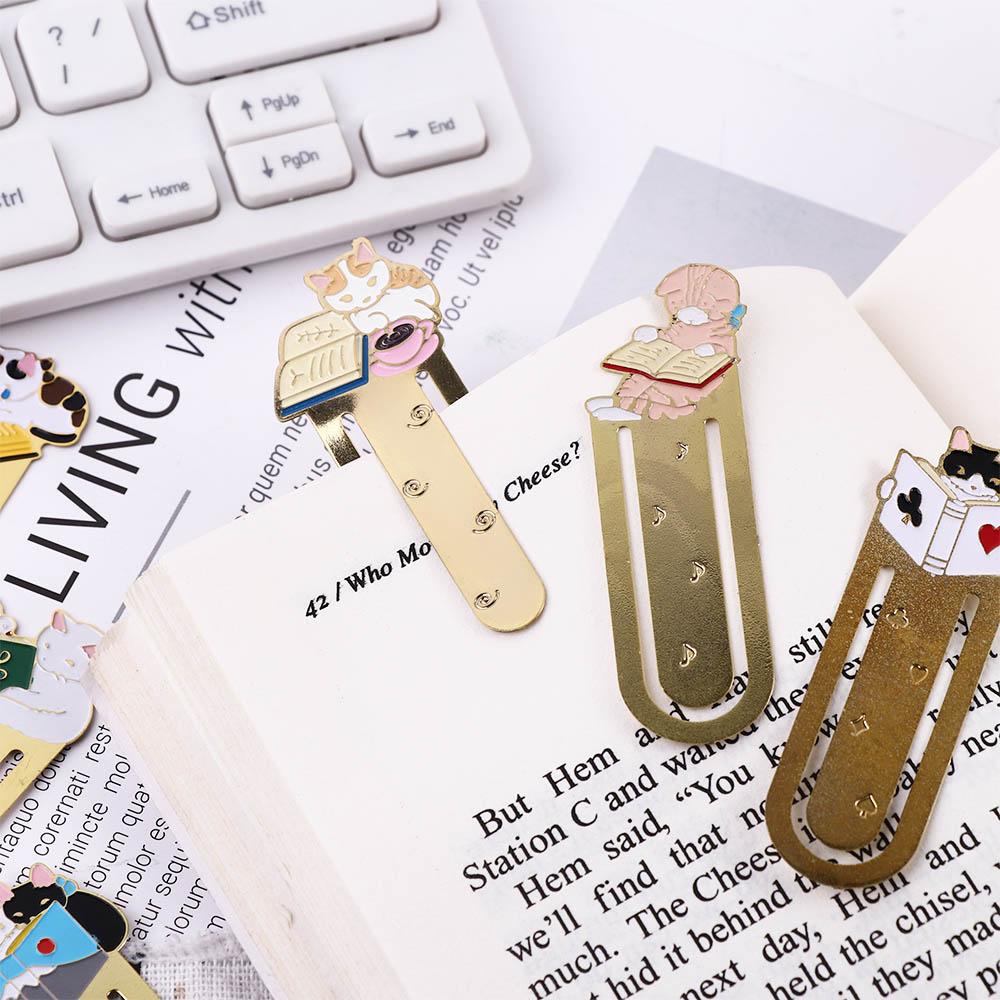 Cute Student Gift Reading Japanese Cartoon Paper Cilp Bookmark Cat Bookmark Kittens Book Mark Metal Bookmark