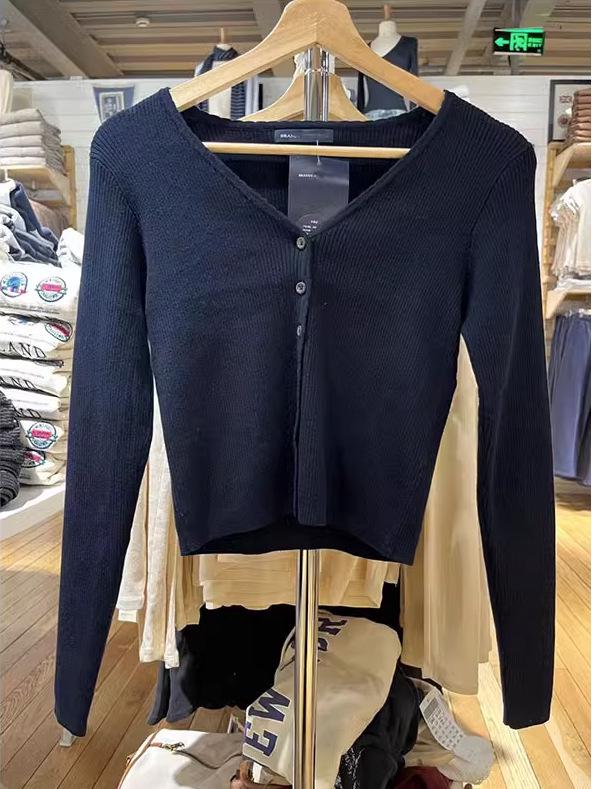 Retro Granatowy Prążkowany Kardigan z Koronkowym Kołnierzykiem dla Kobiet