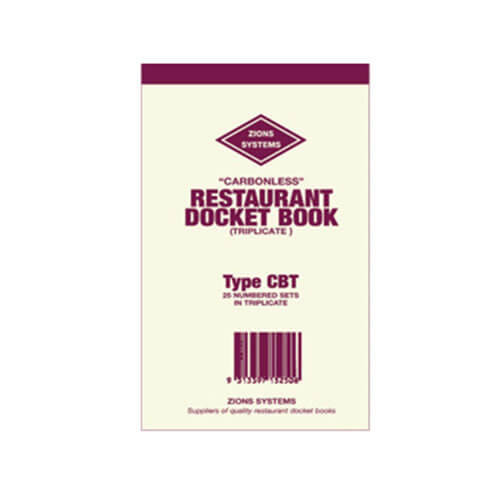 Zions Carbonless Triplicate Restaurant Docket Book (17 Line)