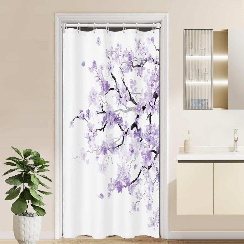 Shower Curtain Pink Cherry Floral Flowers Sakura Plum Blossom Japanese Asian Style Polyester Fabric 12 Pack Plastic Hooks