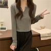 Damen V-Ausschnitt Langarm Slim Fit Herbst 2023 Koreanisches Top
