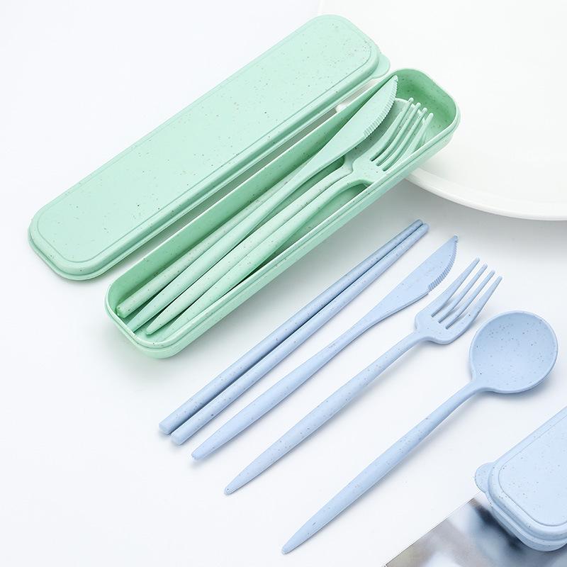 Eco-Friendly Wheat Straw Cutlery Set: Knife, Fork, Spoon & Chopsticks - Portable 4-Piece Tableware for Students & Professionals, Ideal Gift