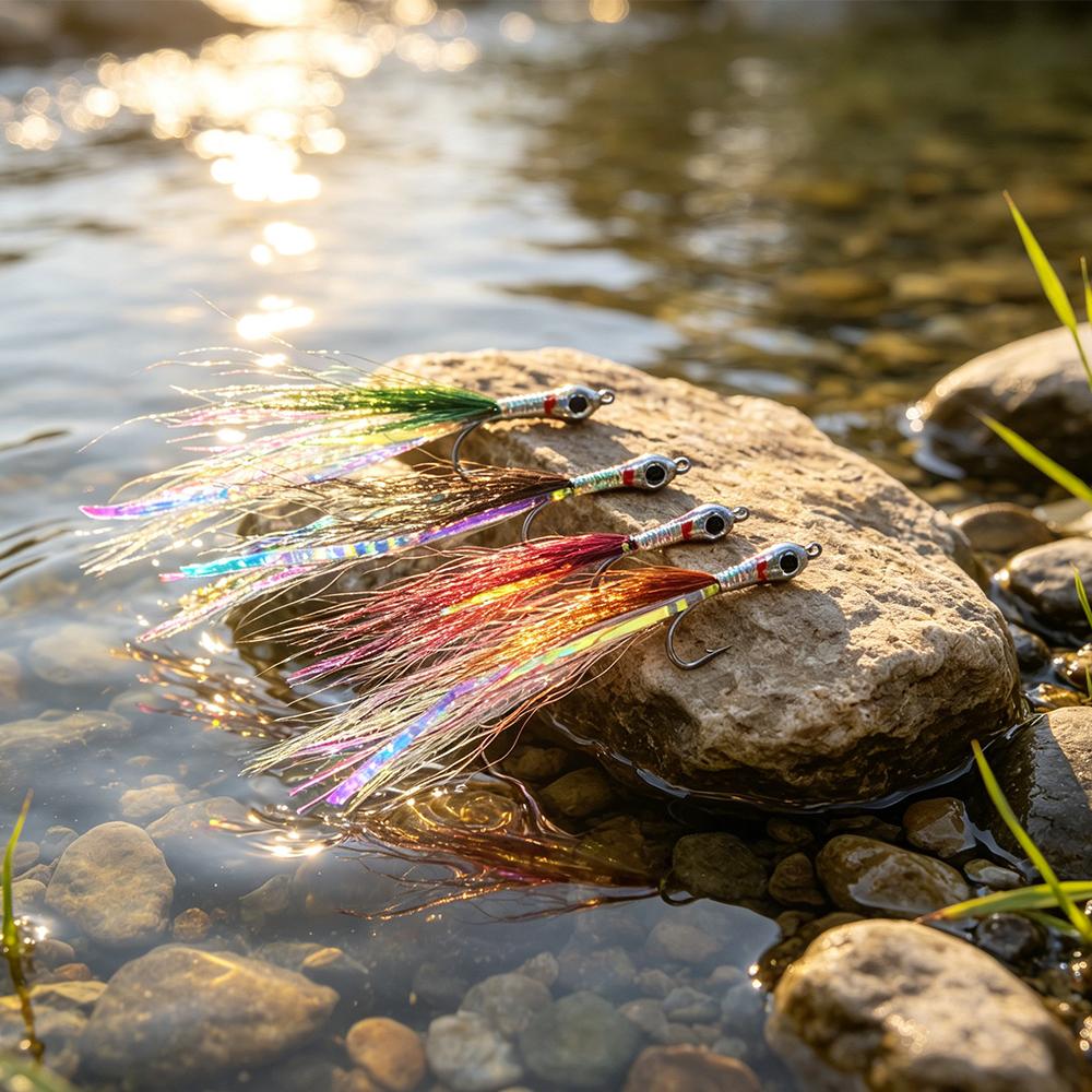 4pcs Surf Candy Sand Eel Streamer Flies,Realistic 3D Eyes Freshwater Saltwater Fly Fishing Lures for Sea Trout Pike Bass Anglers