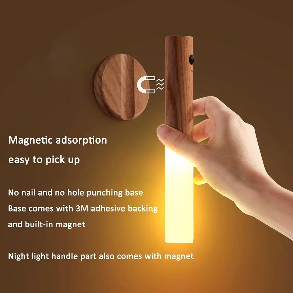 Rechargeable Wall Light Magnetic Wall Lamp Atmosphere Decoration Night Light Motion Sensor Bedroom Staircase Wooden Wall Lamp
