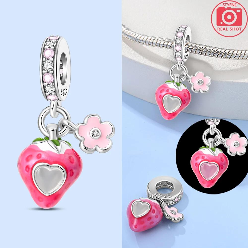 Original Pink Heart Red Cherry Footprint Girl Purple Zircon Beads Fit Bracelet Charmscopper Original Women Jewelry Diy Gift