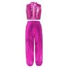 Mädchen Jazz Dance Outfit Rollkragen Ärmellos Pailletten Metallisches Patchwork Rüschen Crop Top Glänzende Hose