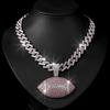 TEMU Hot Selling Full Diamond Colored Rugby Alloy Pendant, European and American Hip-hop Colored Cuban Chain Men's Necklace