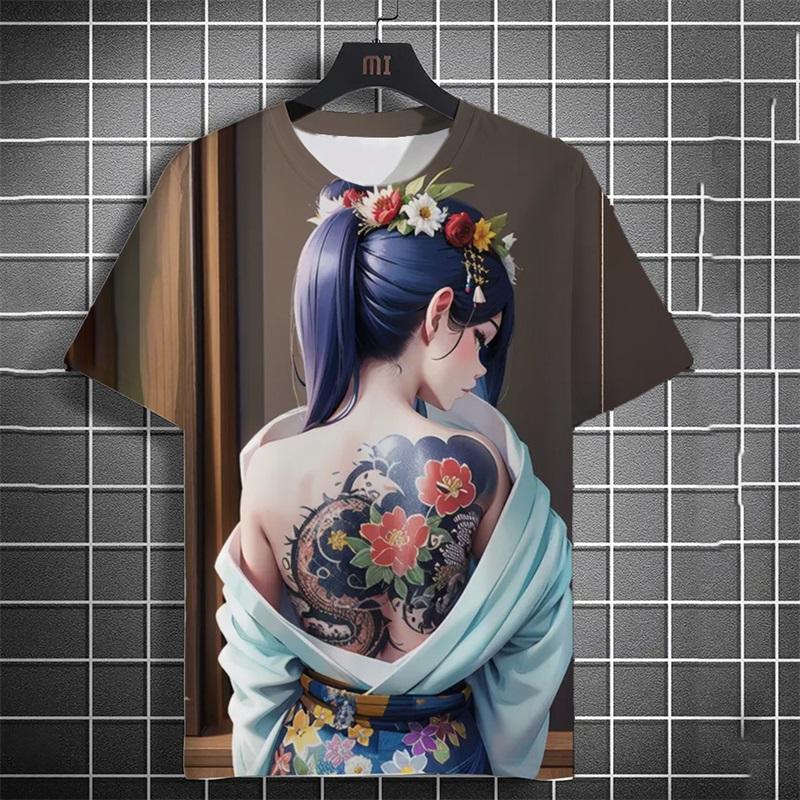 Full Print Beauty Girl Graphic T Shirt For Men Casual Short Sleeve Round Neck Loose Tshirts Tops Men's Oversized Tees Streetwear