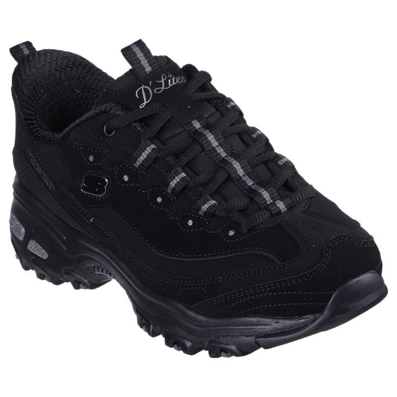 Skechers D'Lites Women Black Low Top Casual Shoes Leather Comfort Simple Versatile 150543-BBK