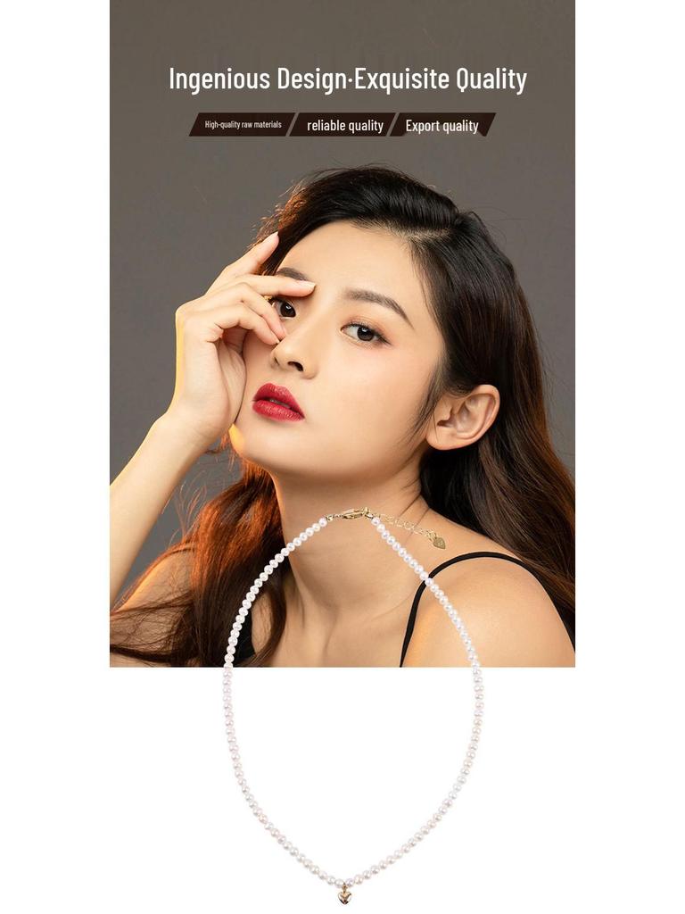 Mini-Choker-Halskette aus natürlichen Süßwasserperlen - 3-4 mm Reisperlen, Damen-Schlüsselbeinkette