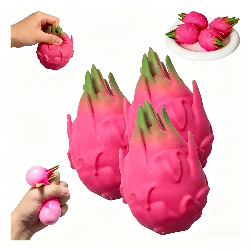 Creative Aesthetic Fruit Decor: Realistic Dragon Fruit Squeeze Toy, Office Desk Ornament, Solid Gel Sensory Relief Gift, New