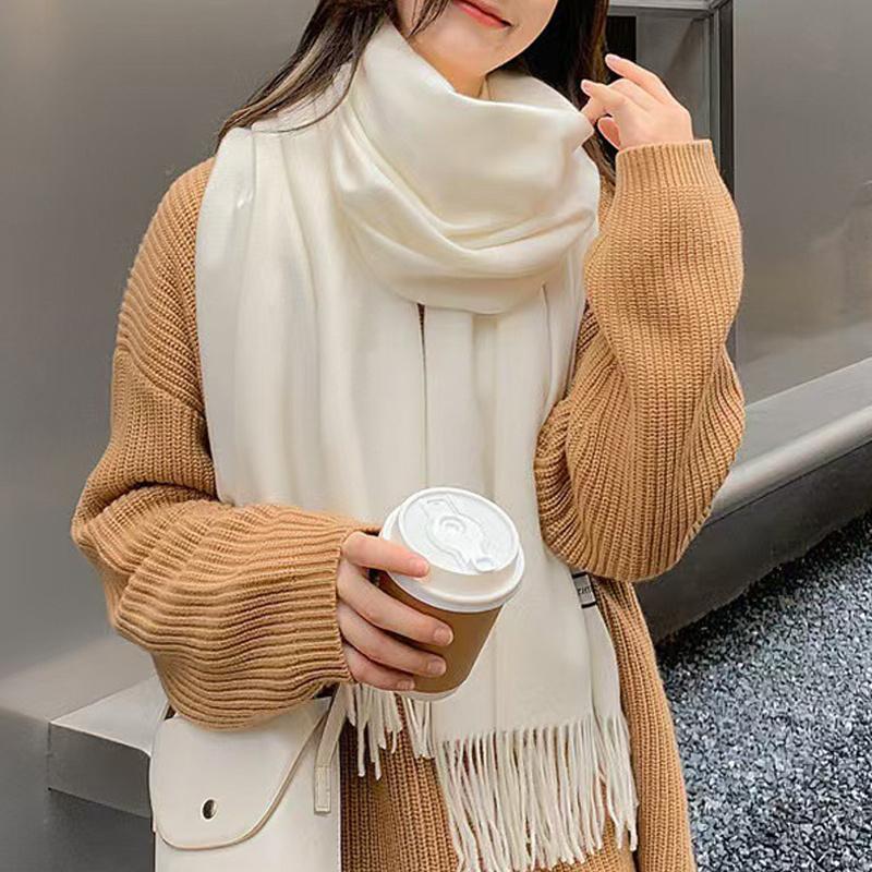 Ladies' Fringed Scarf, Thickened Warm Shawl, Solid Color Design, Multi-functional Neck Warmth, New Style Scarf
