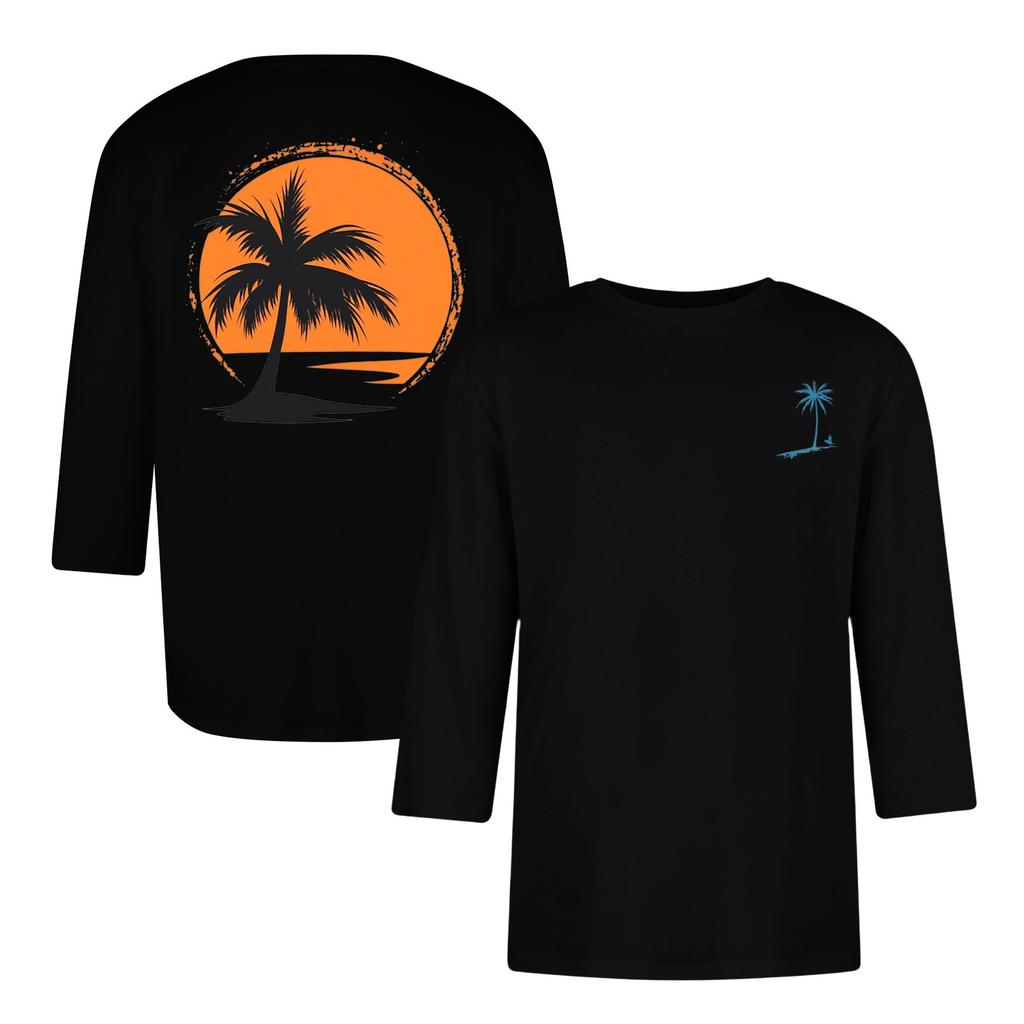 Men's Fashion Casual Independence Day Print  Neck Seven-point Sleeve Top T-shirt