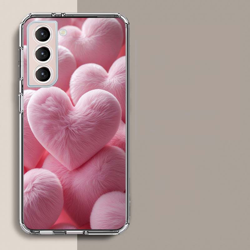 Furry Heart Phone Case For Samsung Galaxy S25 Edge S24 S23 FE S21 S20 S10 Plus S22 S26 Ultra Cover Clear Cases TPU Capa Shell Co