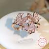 Classic Elegant Rose Gold Three-Butterfly Open Ring 925 Sterling Silver Ladies Party Outing Fashion Jewelry Gift