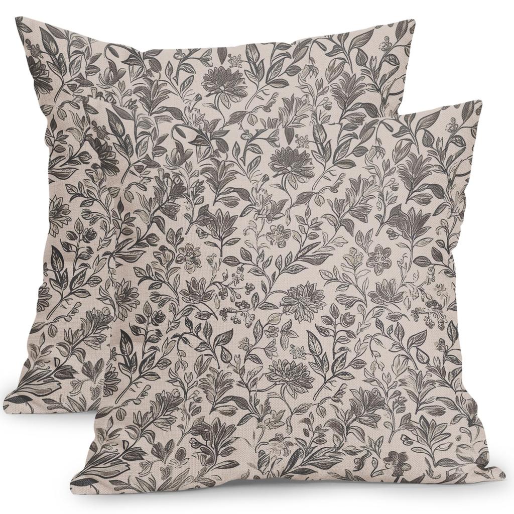 Retro floral printed square pillow cover 45 * 45CM Two piece set of black sofa home decoration cushion cover