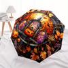 Halloween Stained Window Decor: Spooky Pumpkins & Autumn leavesUmbrella, Portable 3-Fold Compact Umbrella,Christmas Gift ES463